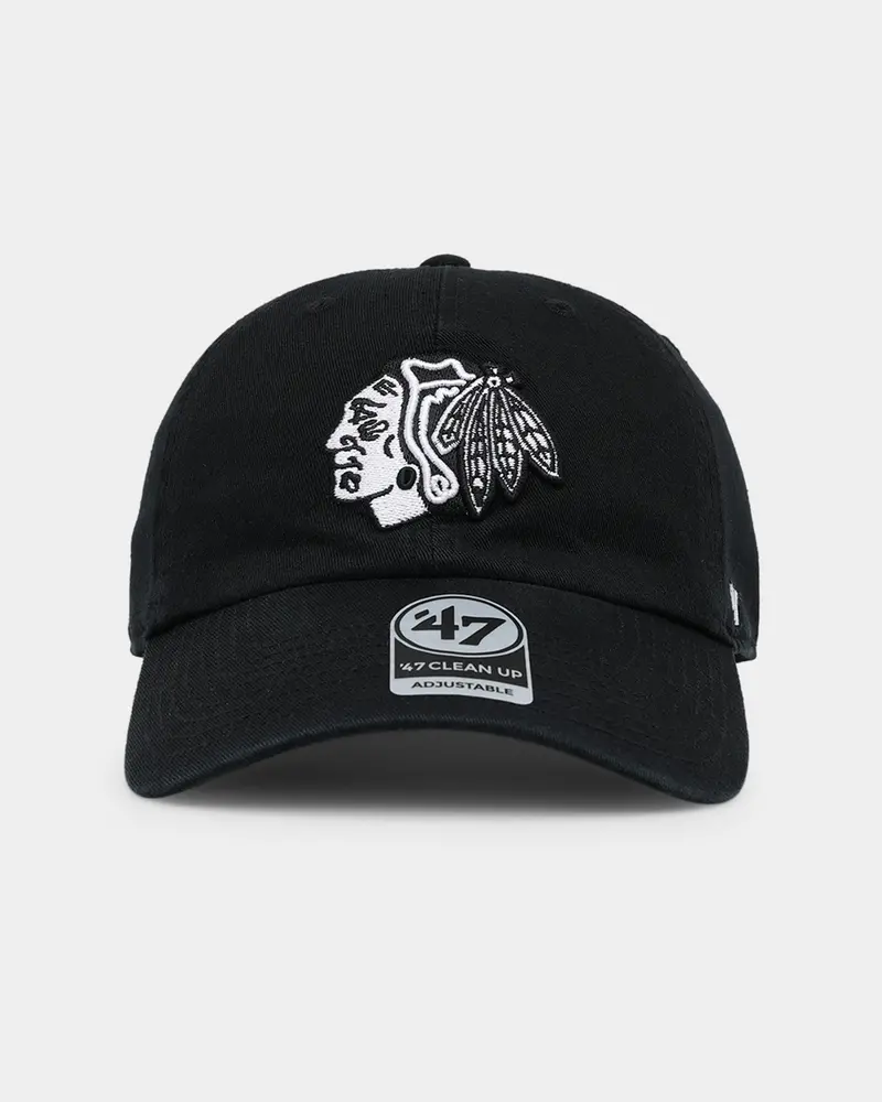 47 Brand Chicago Blackhawks 47 Clean Up Strapback Black/White 1