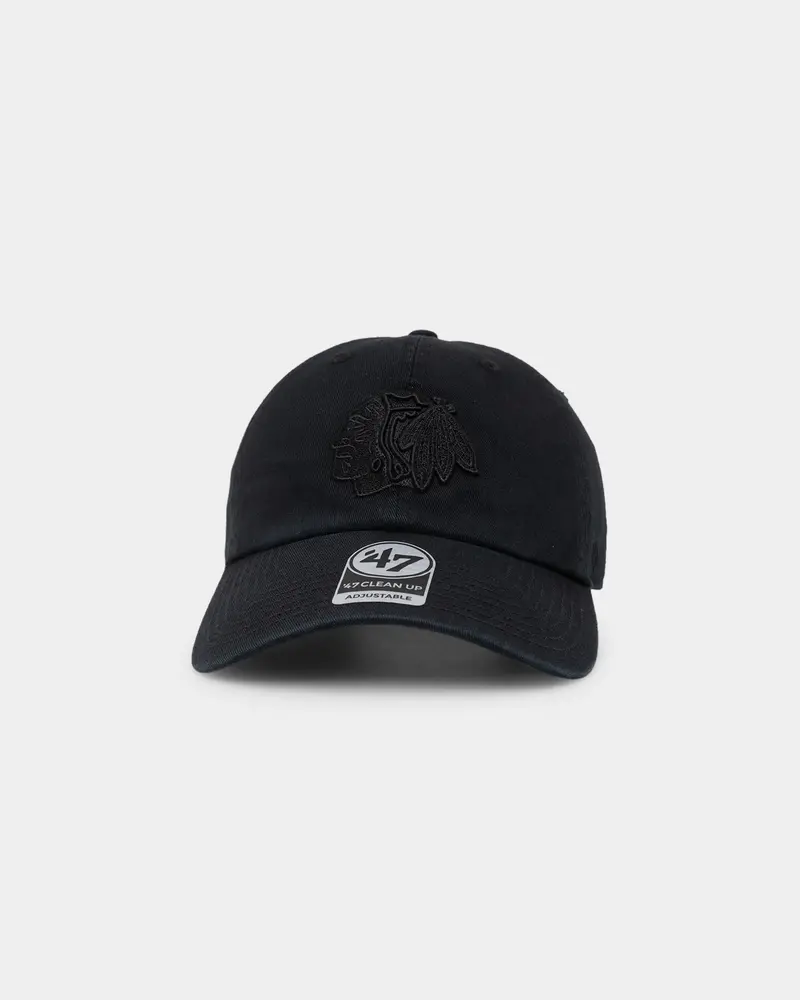 47 Brand Chicago Blackhawks Clean Up Strapback Black/Black 1
