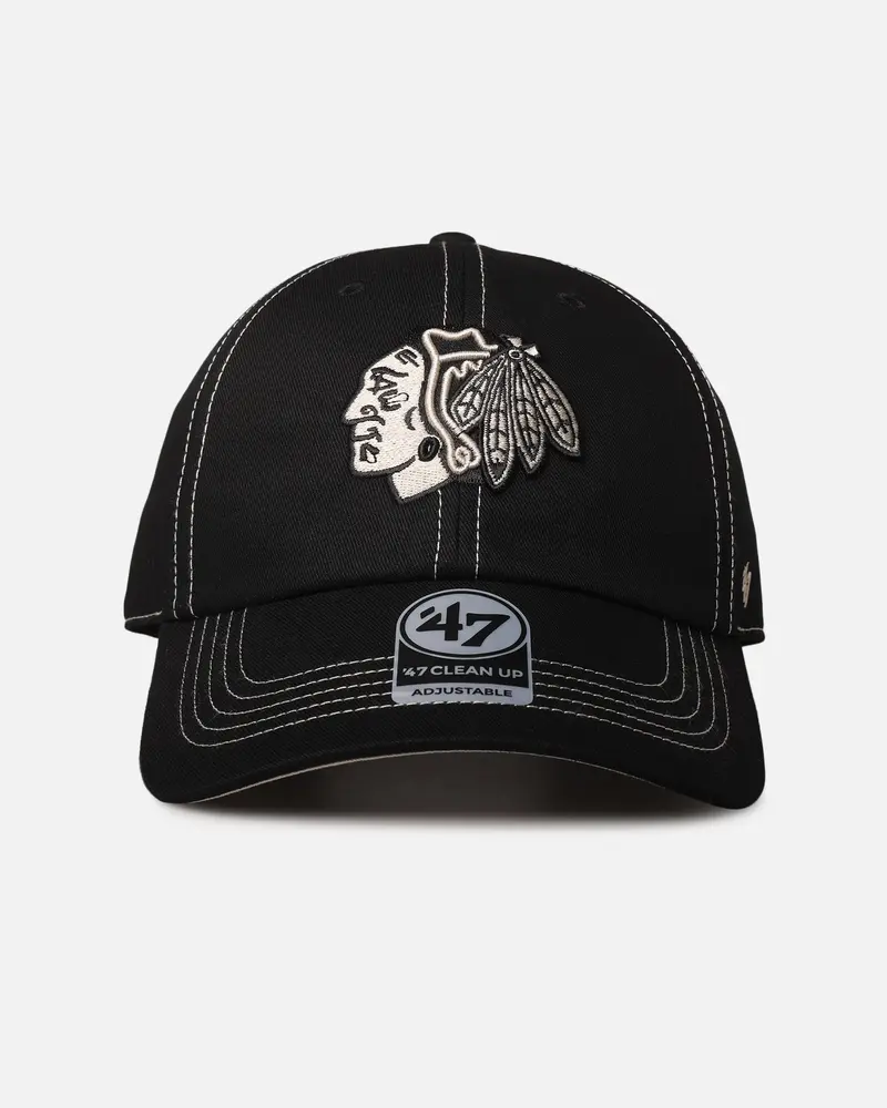 47 Brand Chicago Blackhawks 'Contrast Stitch' 47 Clean Up Strapback Black/Bone 1