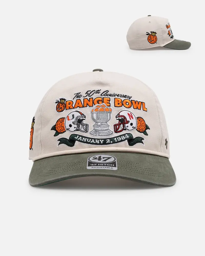 47 Brand Nebraska Cornhuskers Vs. Miami Hurricanes 'Vintage Bowl Game 2.0' 1984 Orange Bowl Hitch Snapback Bone 1