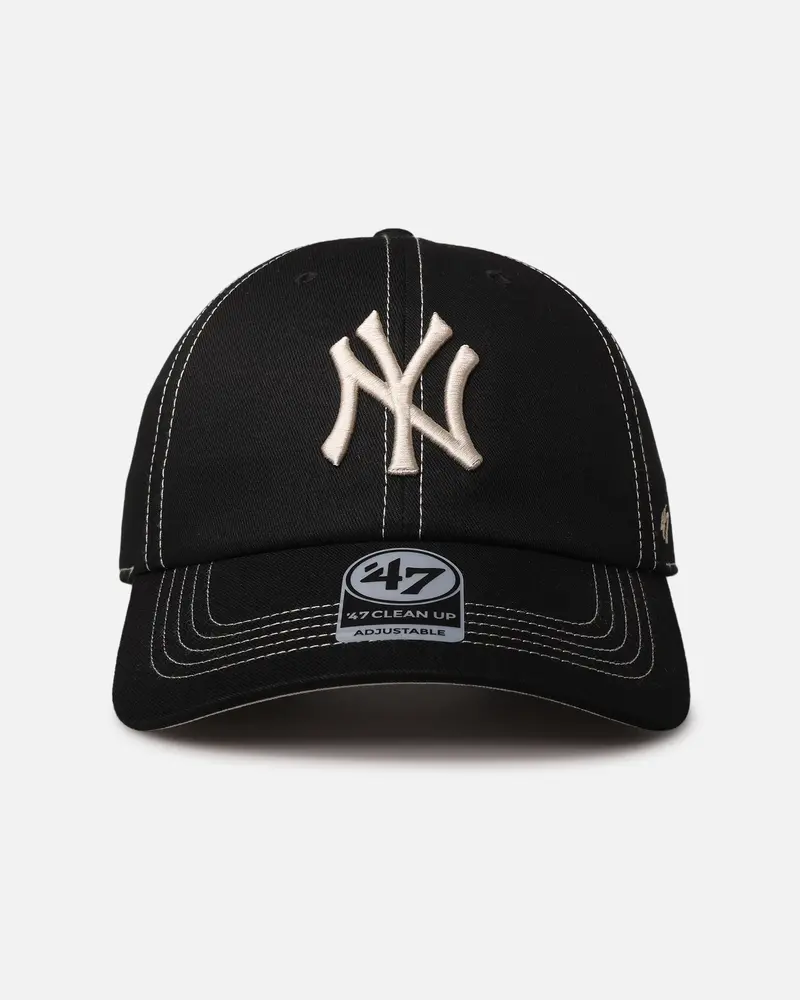 47 Brand New York Yankees 'Contrast Stitch' 47 Clean Up Strapback Black/Bone 1