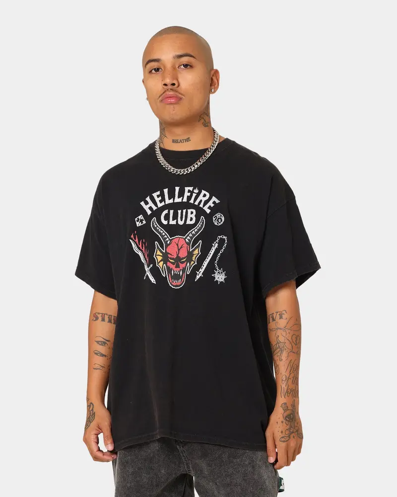 73Studio 73Studio X Stranger Things Hellfire Club Vintage T-Shirt Washed Black 1