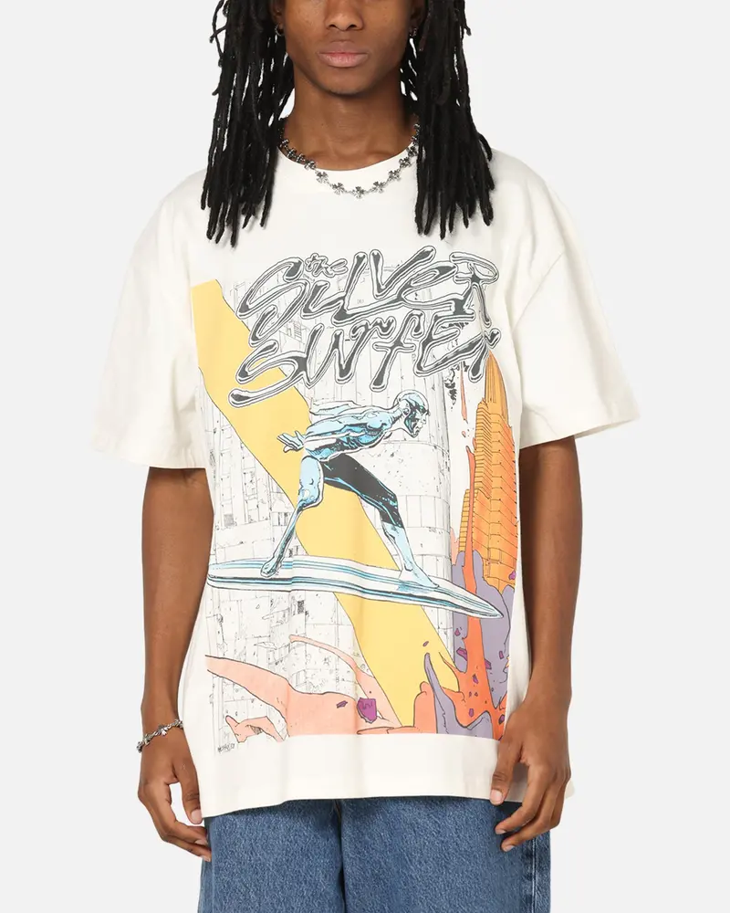 73Studio Marvel Fantastic Four Silver Surfer Heavy T-Shirt Off White 1