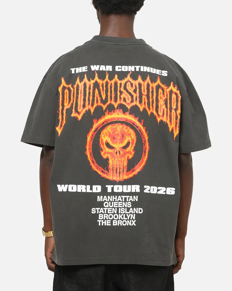 73Studio Marvel Punisher Flames Heavy T-Shirt Black Wash 1