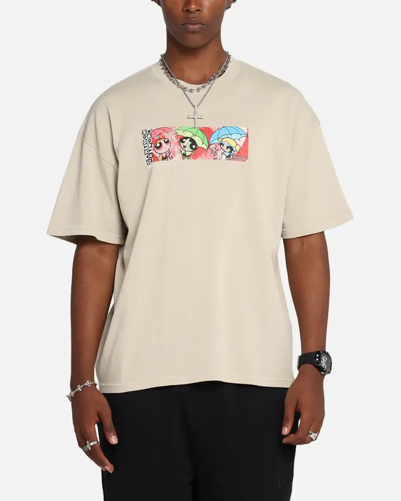 73Studio X Cartoon Network The Powerpuff Girls Box Logo Vintage T-Shirt Stone 1