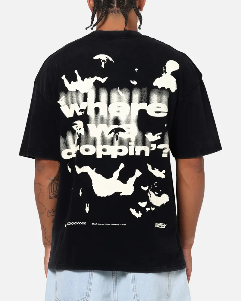 73Studio X Fortnite Where We Droppin T-Shirt Black Acidwash 1