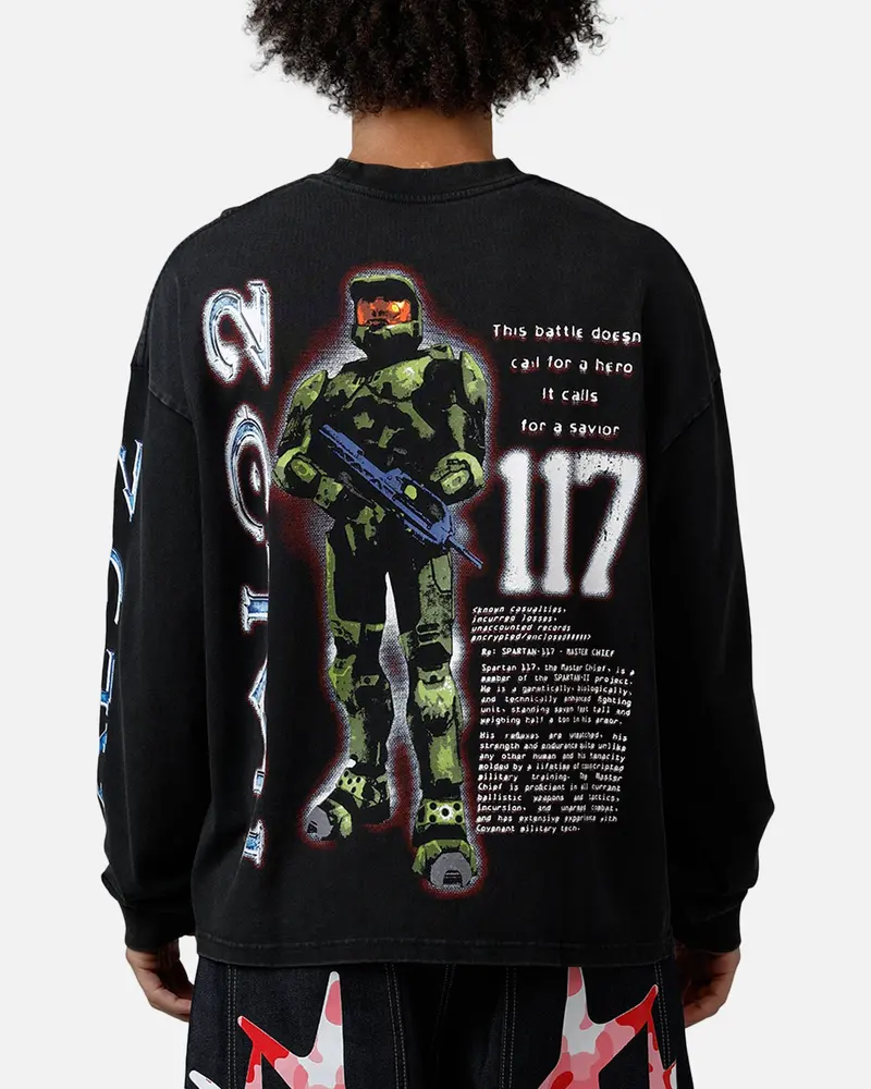 73Studio X Halo 2 Long Sleeve T-Shirt Black Acidwash 1