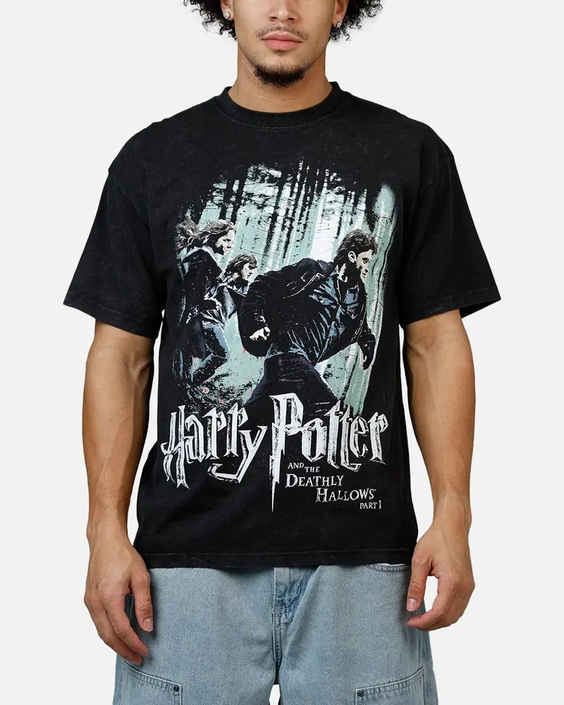 73Studio X Harry Potter '10 Deathly Hallows Vintage T-Shirt Black Acidwash 1