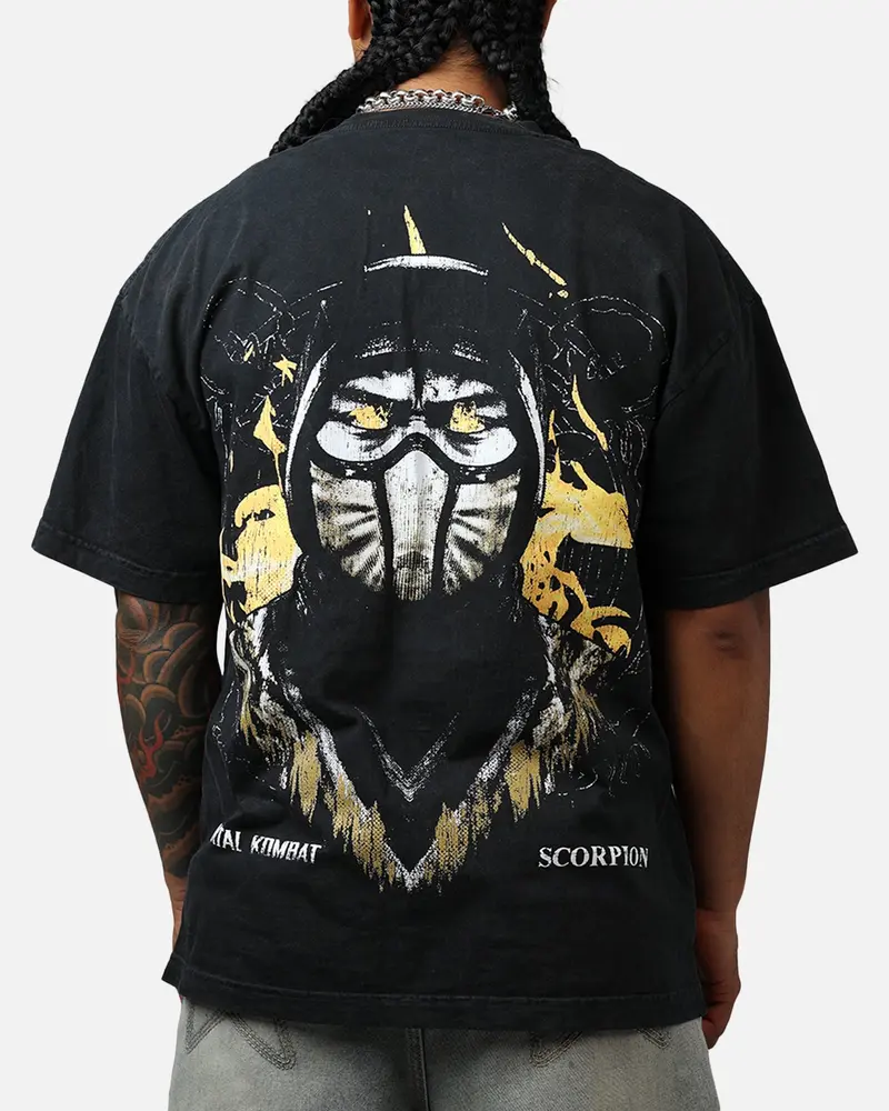 73Studio X Mortal Kombat Scorpion Fire Vintage T-Shirt Black Acidwash 1