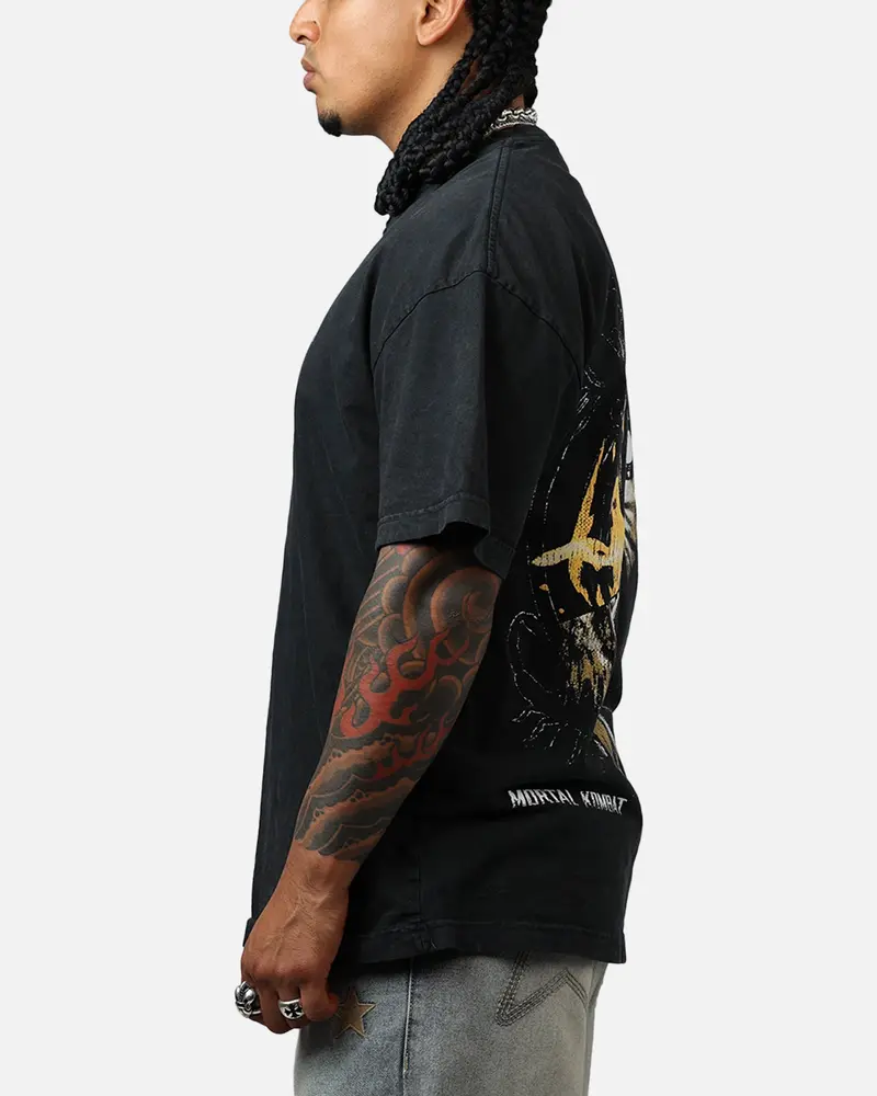 73Studio X Mortal Kombat Scorpion Fire Vintage T-Shirt Black Acidwash 5