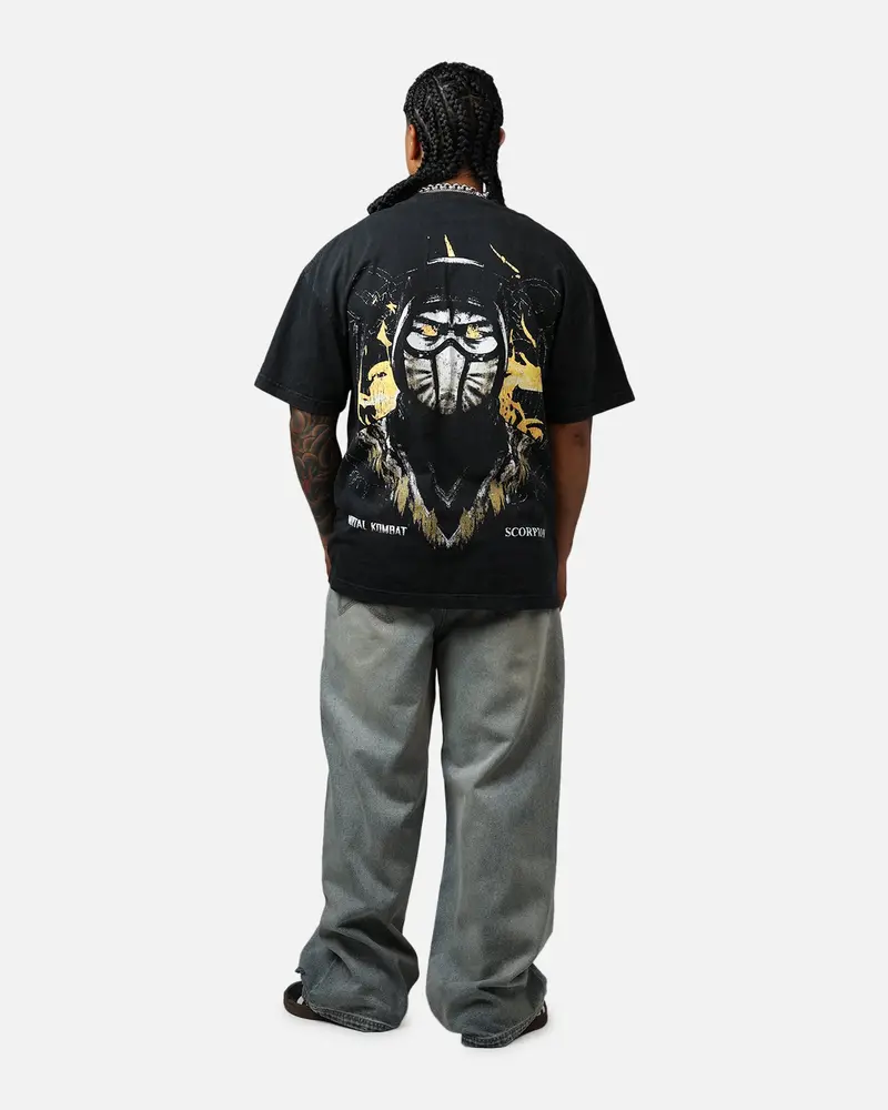 73Studio X Mortal Kombat Scorpion Fire Vintage T-Shirt Black Acidwash 6