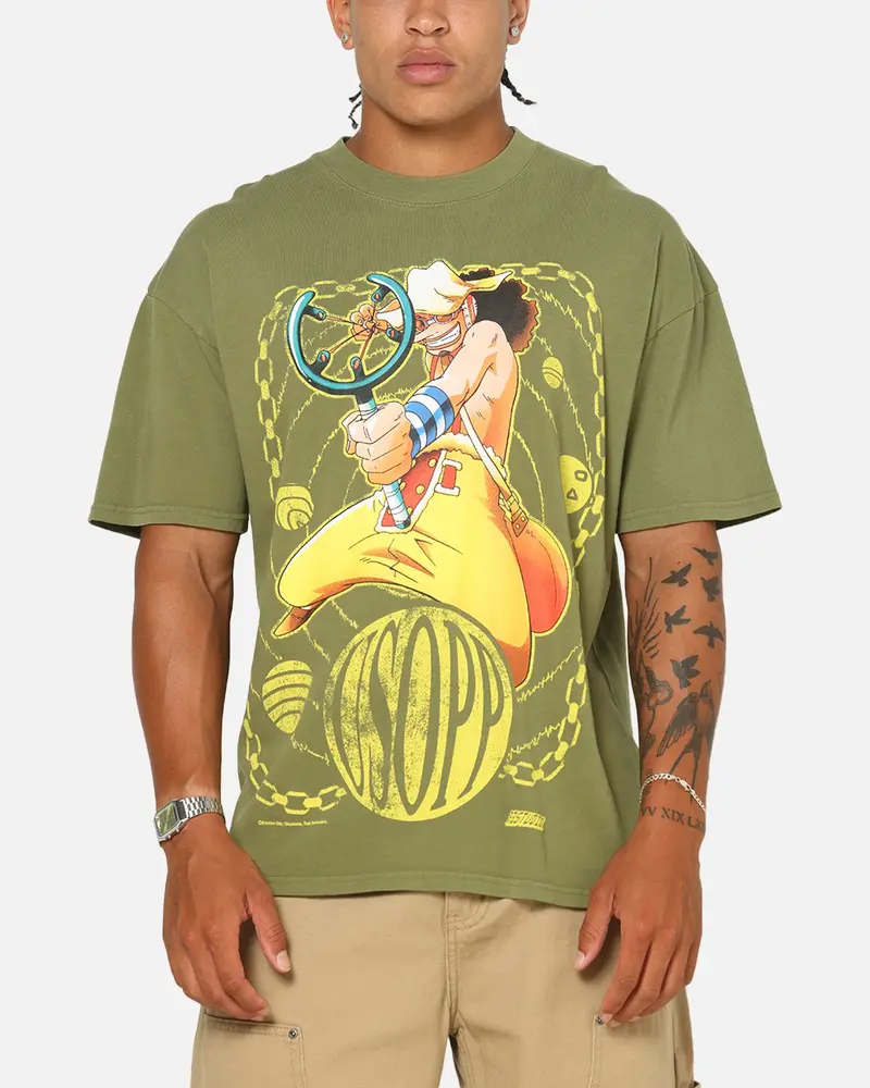 73Studio X One Piece Usopp Vintage T-Shirt Military Green 1