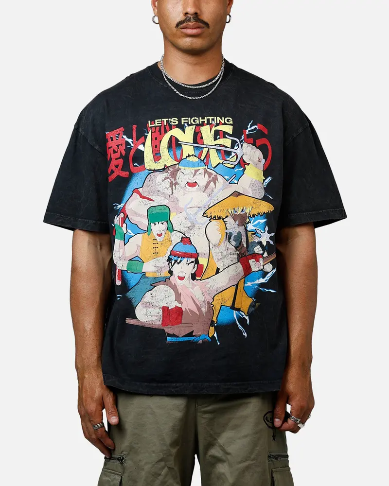 73Studio X South Park Lets Fighting Love Heavyweight T-Shirt Black Acidwash 1
