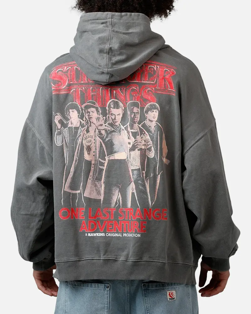 73Studio X Stranger Things Hawkins Heroes Hoodie Washed Charcoal 1