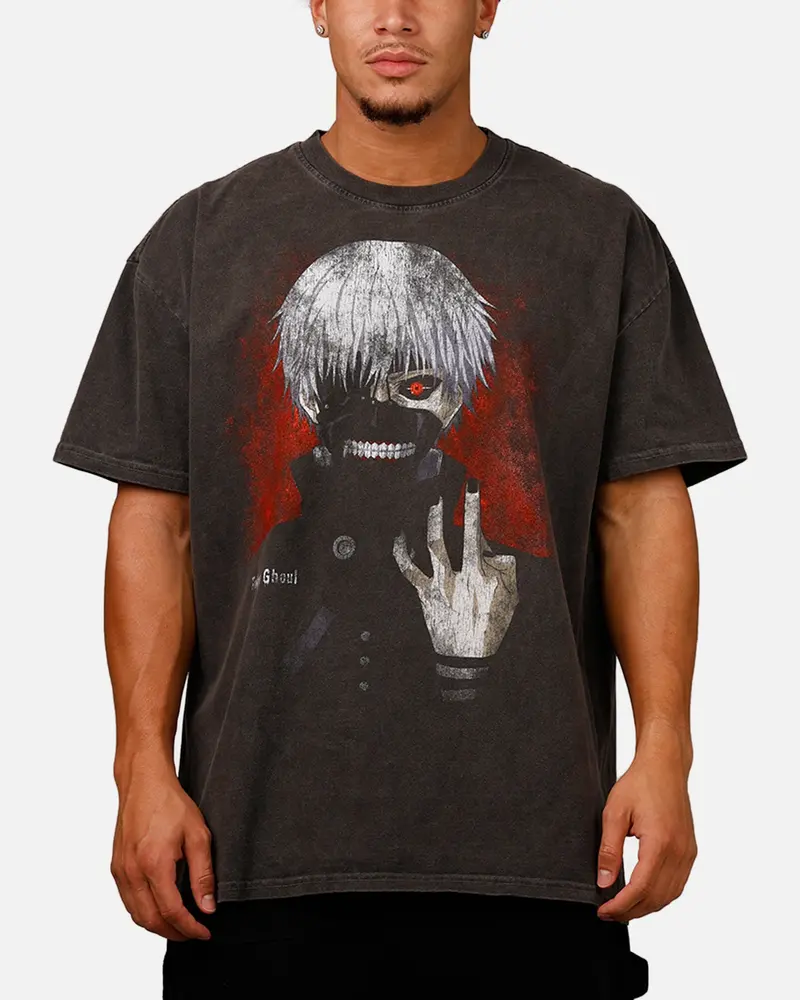 73Studio X Tokyo Ghoul Kaneki Vintage T-Shirt Black Acidwash 1