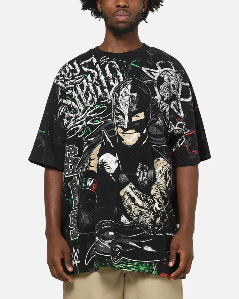 73Studio X Wwe 619 All Over Print T-Shirt Black Wash 1