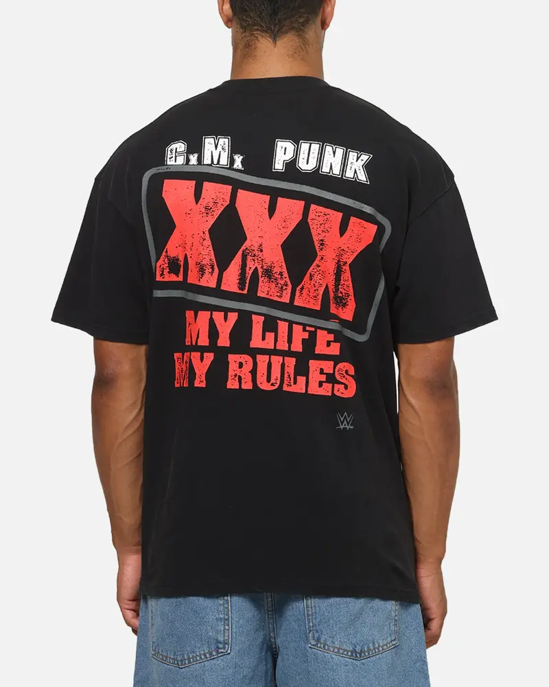 73Studio X Wwe Cm Punk My Life Rules Vintage T-Shirt Black Acidwash 2