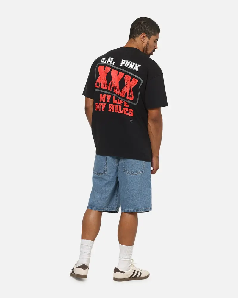 73Studio X Wwe Cm Punk My Life Rules Vintage T-Shirt Black Acidwash 4