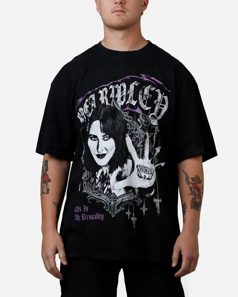 73Studio X Wwe Wrestlemania 42 Rhea Ripley T-Shirt Black Acidwash 1