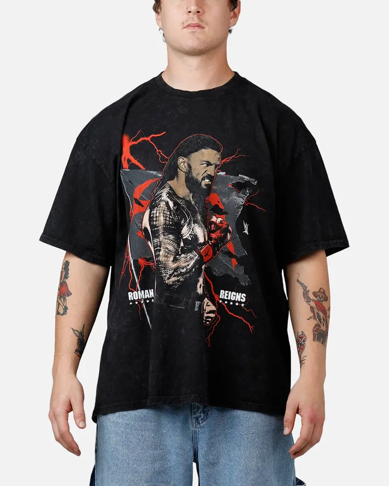 73Studio X Wwe Wrestlemania 42 Roman Reigns T-Shirt Black Acidwash 1
