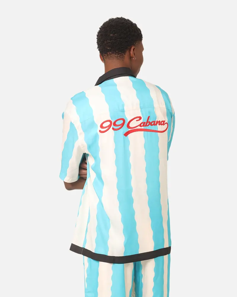 99 Cabana Bowling Short Sleeve Button Up Shirt Light Blue/Off White 1