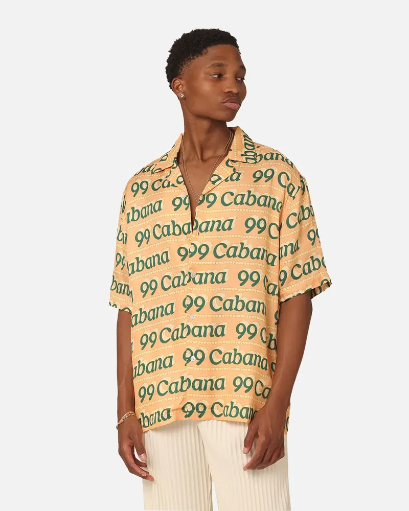 99 Cabana Logo Short Sleeve Button Up Shirt Yellow/Green 1