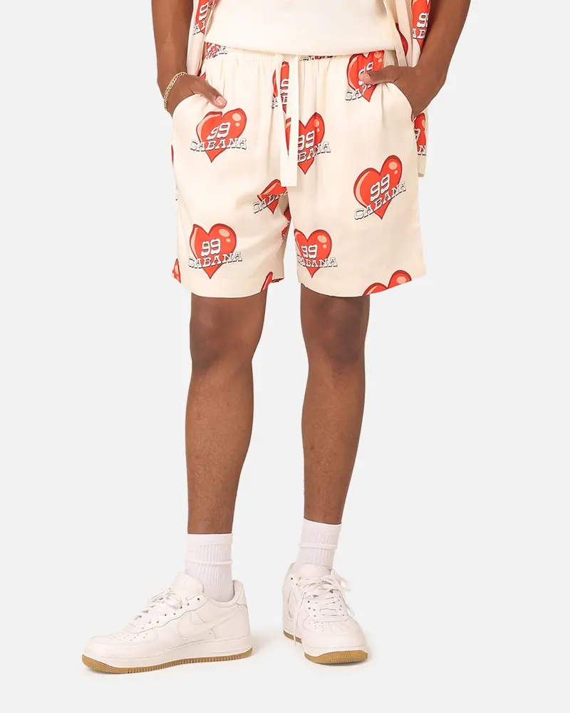 99 Cabana Roaming Hearts Shorts Off White/Red 1