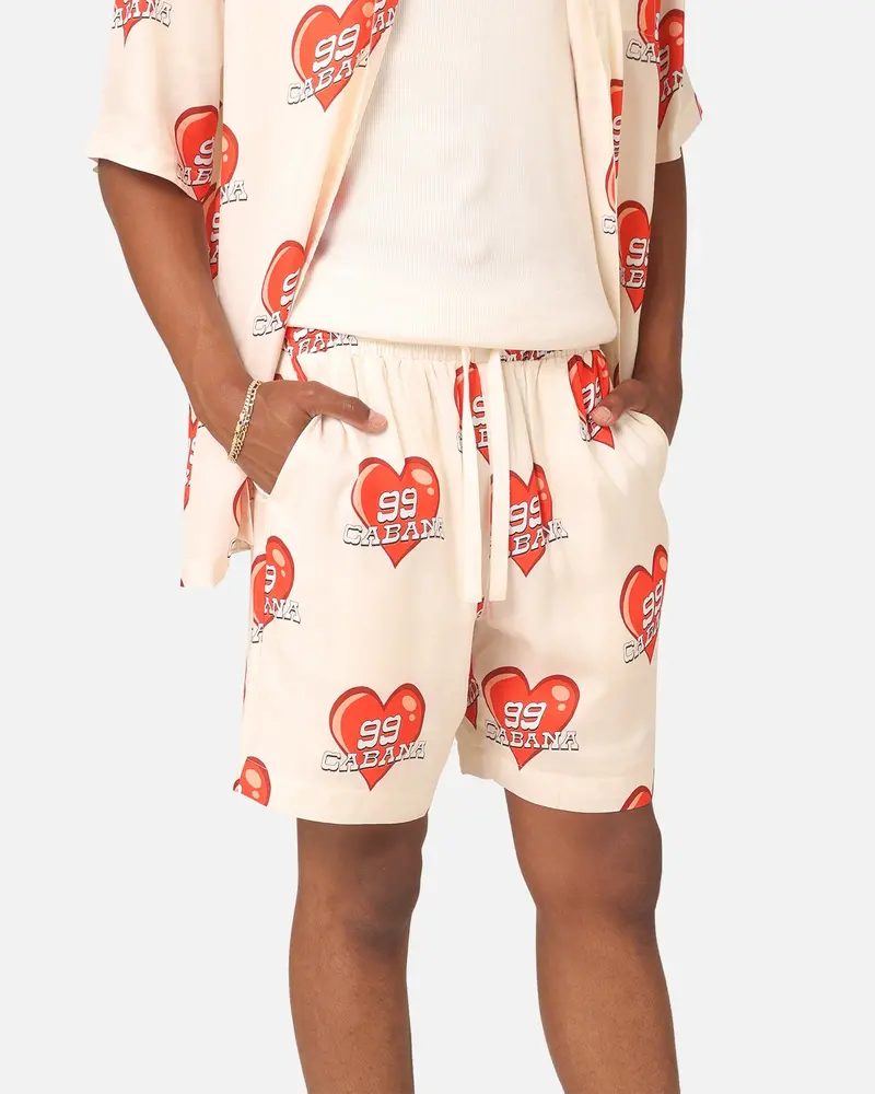 99 Cabana Roaming Hearts Shorts Off White/Red 3