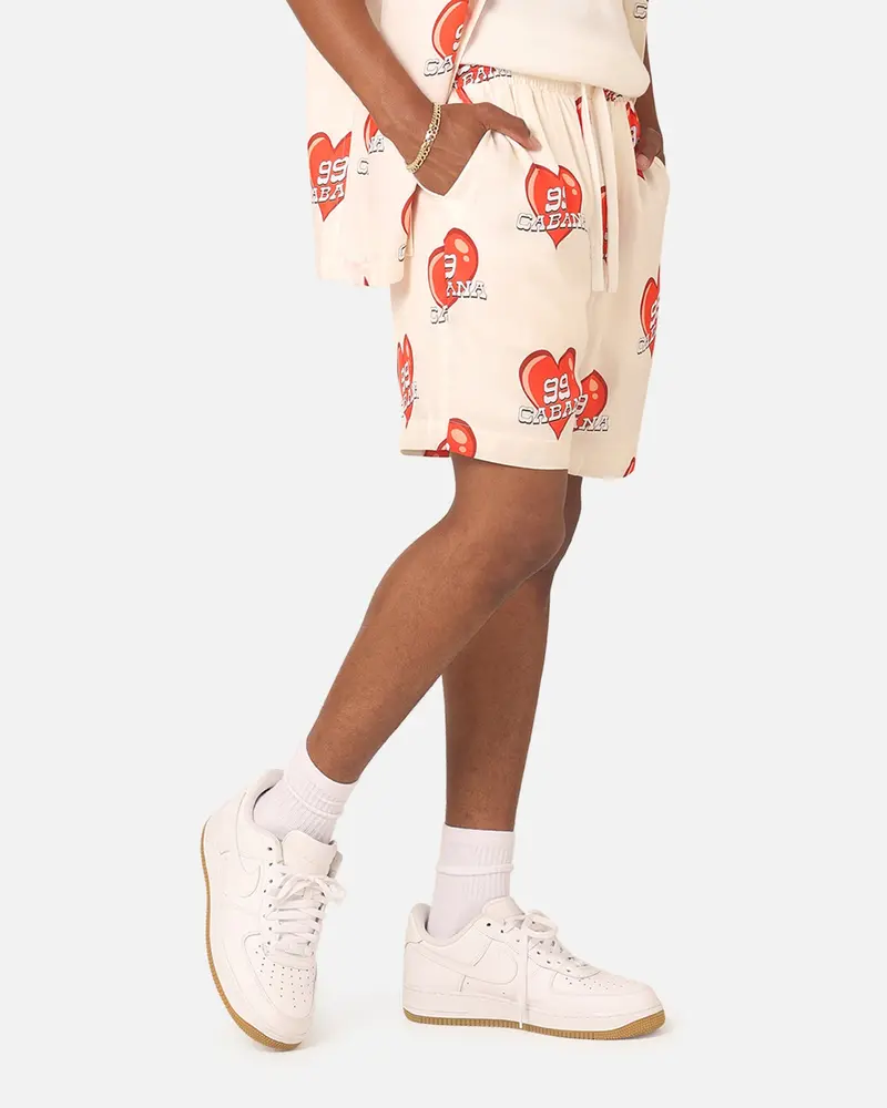 99 Cabana Roaming Hearts Shorts Off White/Red 5