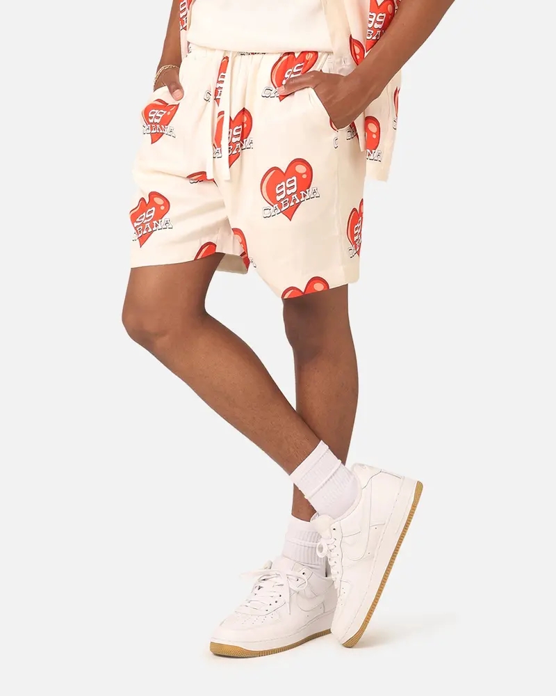 99 Cabana Roaming Hearts Shorts Off White/Red 6