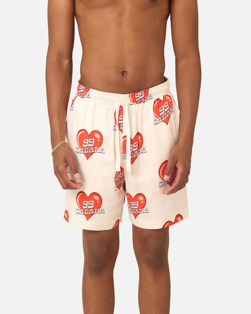 99 Cabana Roaming Hearts Shorts Off White/Red 7