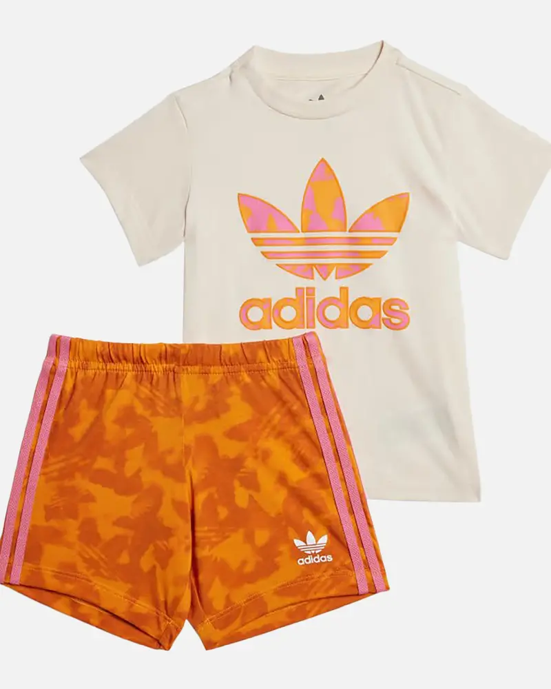 Adidas Infants' Summer Allover Print Shorts And T-Shirt Set Wonder White/Pink 1