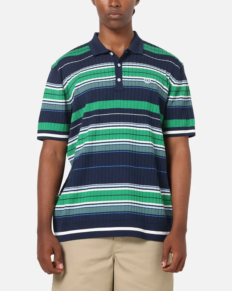 Adidas Originals Knit Stripe Polo T-Shirt Night Indigo/Green 1