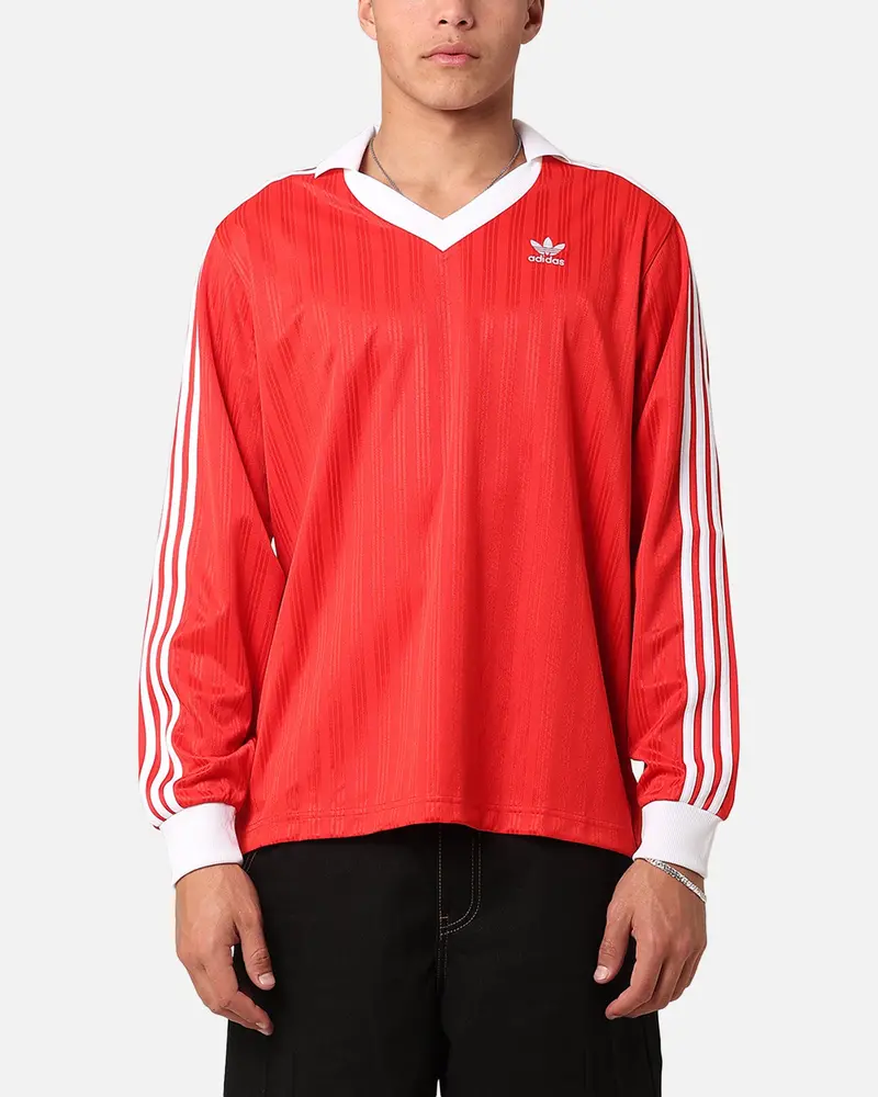 Adidas Pique Long Sleeve Football Polo Shirt Better Scarlet 1