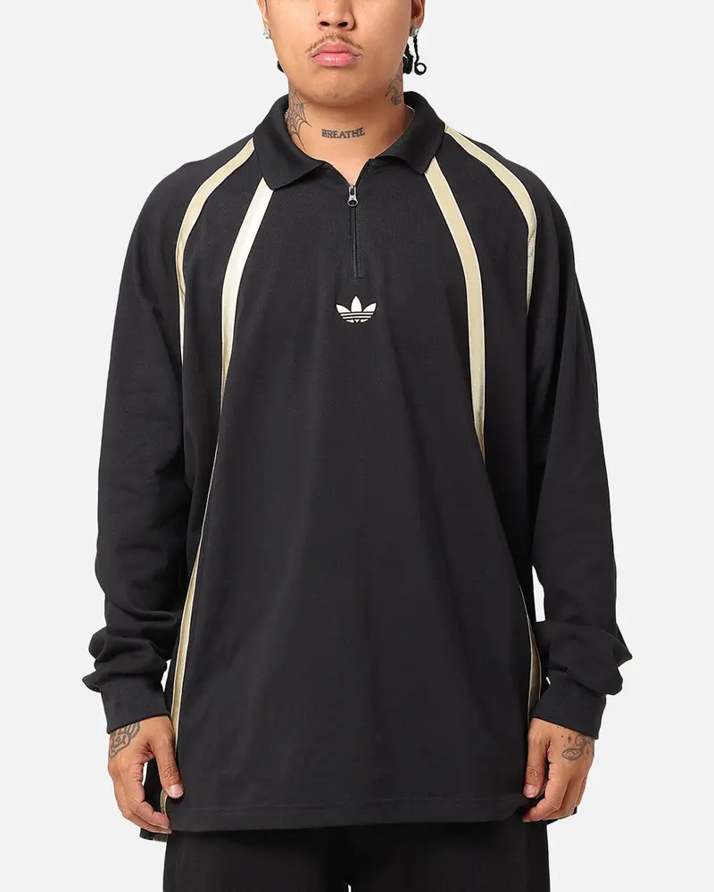 Adidas Rugby Long Sleeve Polo Shirt Black 1
