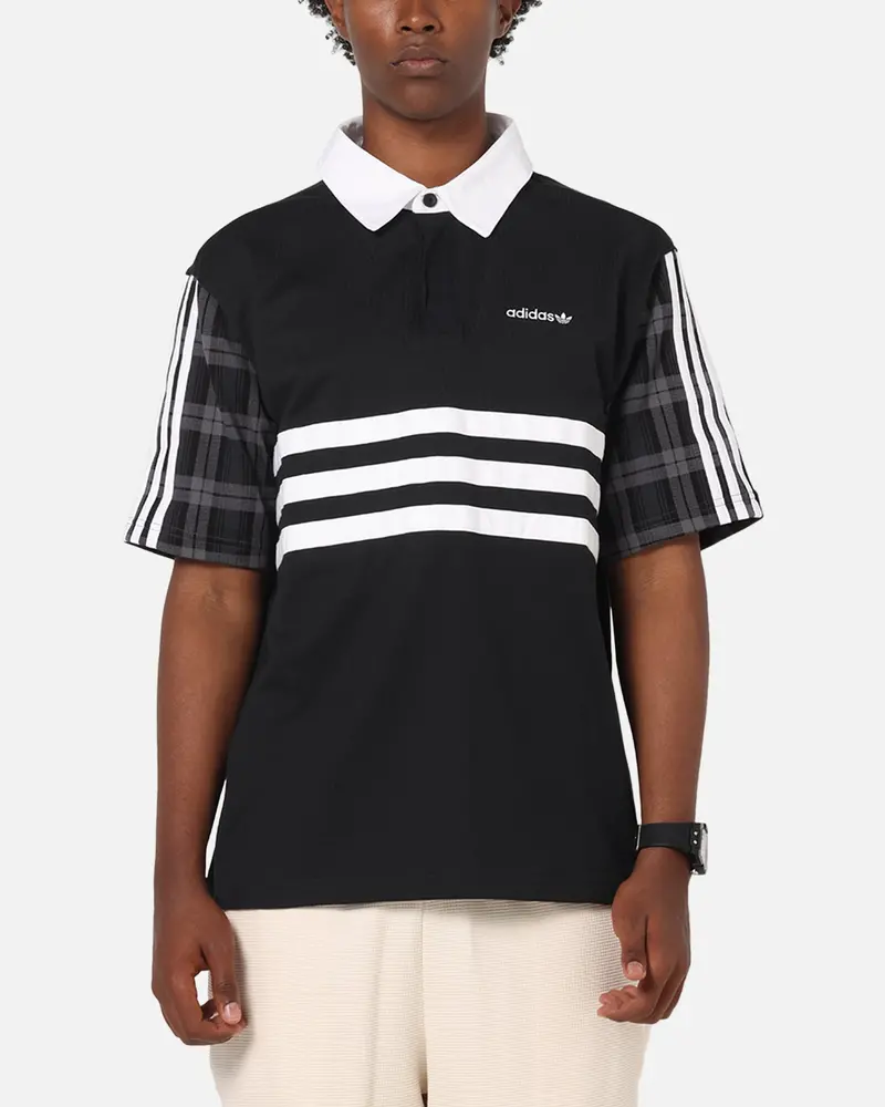 Adidas Tartan Regular Rugby Polo T-Shirt Black 1