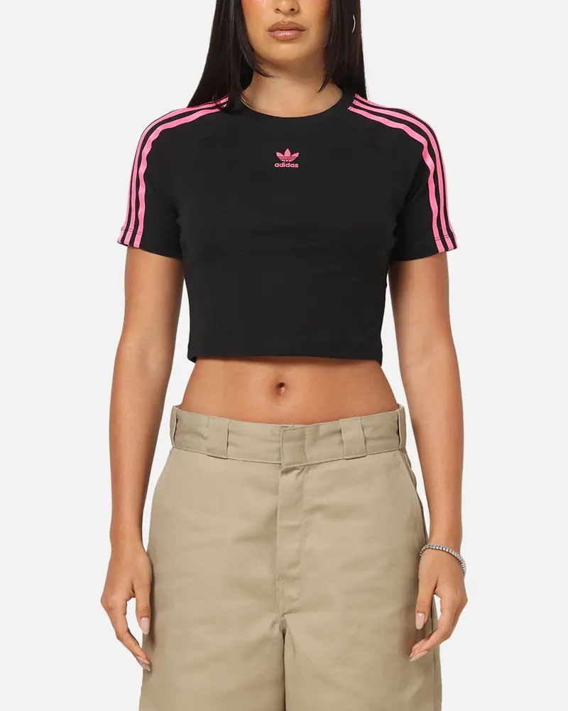 Adidas Women's 3-Stripes Baby T-Shirt Black/Lucid Pink 1