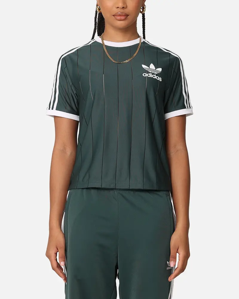 Adidas Women's 3-Stripes Pinstripe T-Shirt Mineral Green 1