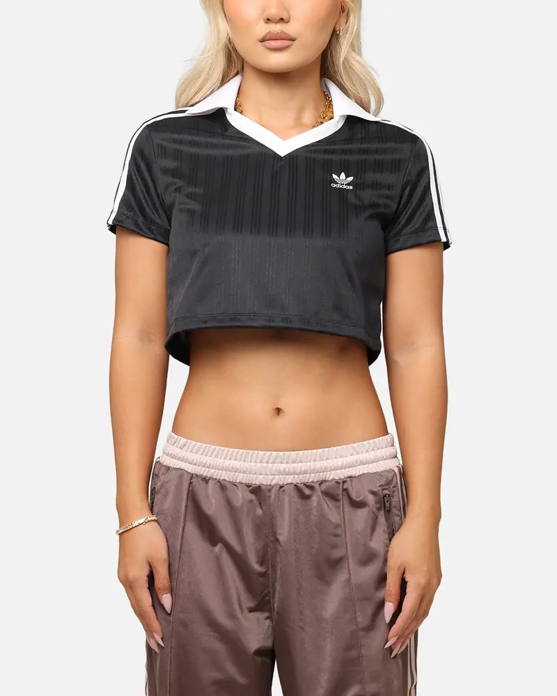 Adidas Women's Jacquard Crop Polo Shirt Black 1