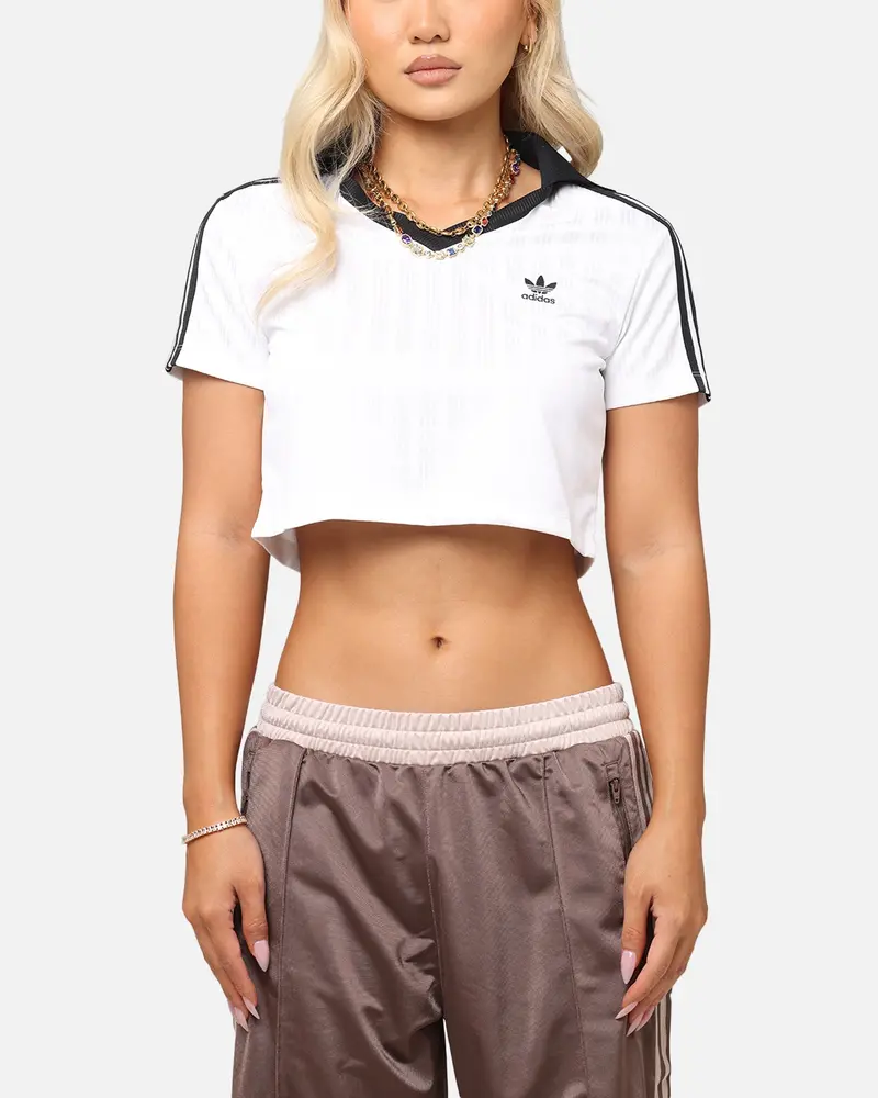 Adidas Women's Jacquard Crop Polo Shirt White 1