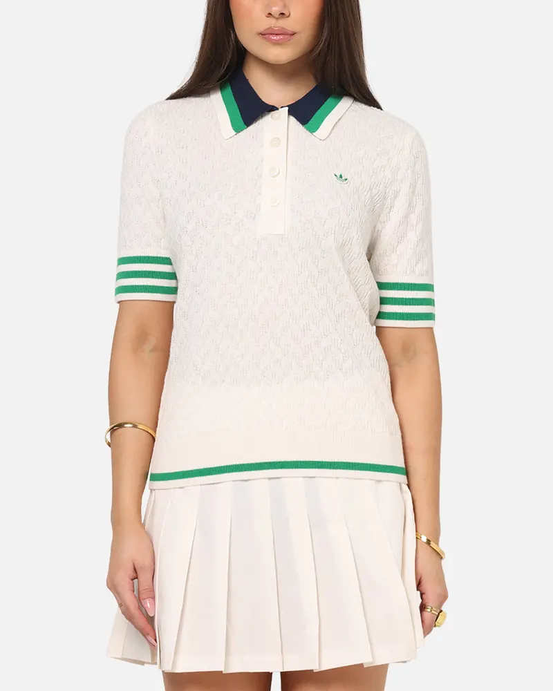 Adidas Women's Originals Knit Polo T-Shirt Chalk White 1