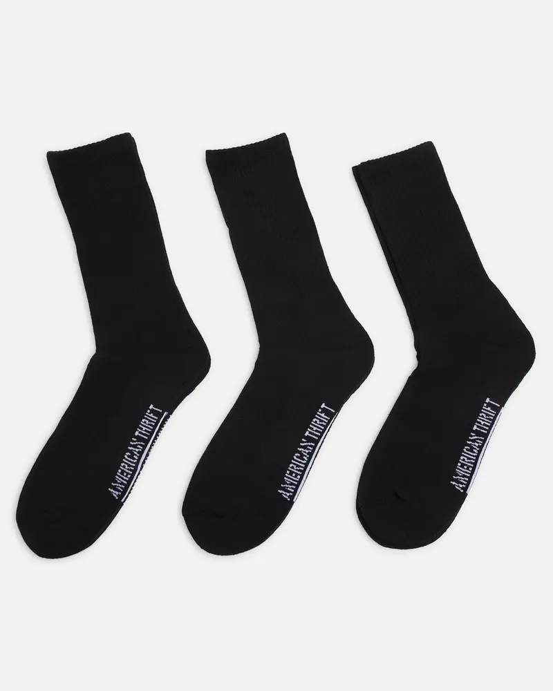 American Thrift Classic Crew Socks 3 Pack Black 1
