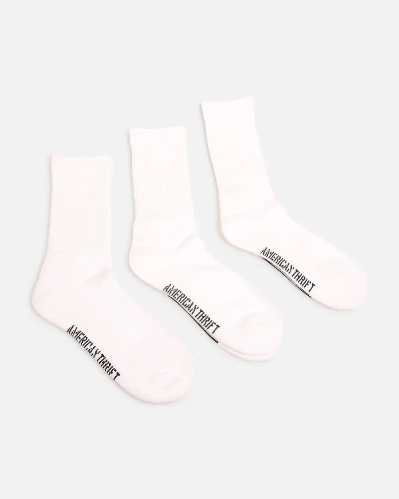 American Thrift Classic Crew Socks 3 Pack White 1