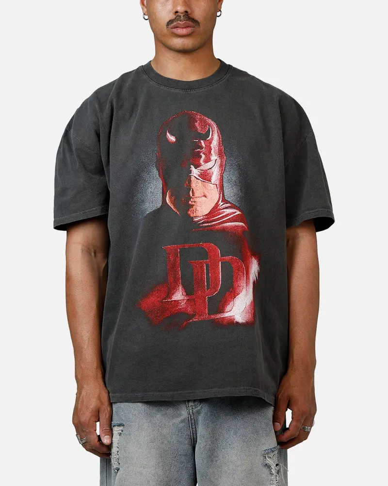 American Thrift Marvel Daredevil Face Heavyweight T-Shirt Black Wash 1