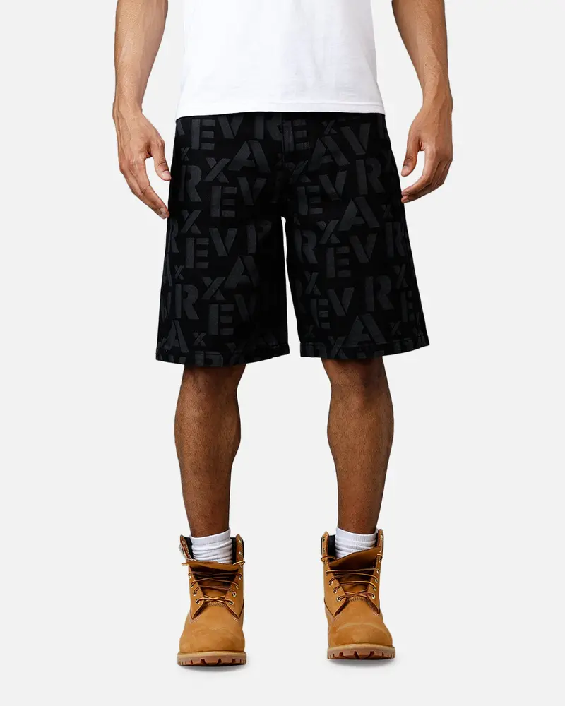 Avirex Monogram Denim Shorts Black 1