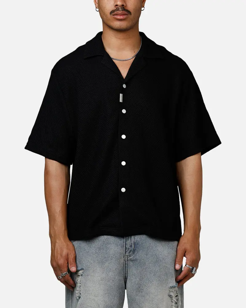 Banx Signature Waffle Button Up Shirt Black 1