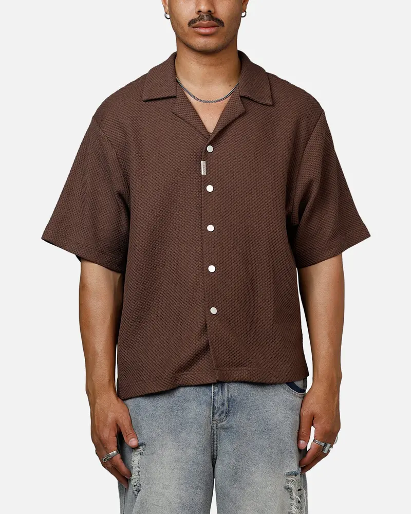 Banx Signature Waffle Button Up Shirt Brown 1