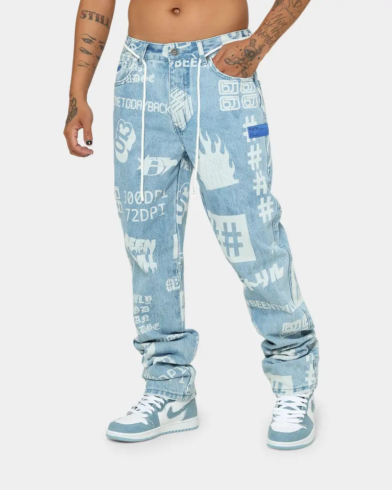 Beentrill Logo All Over Denim Jeans Blue 1
