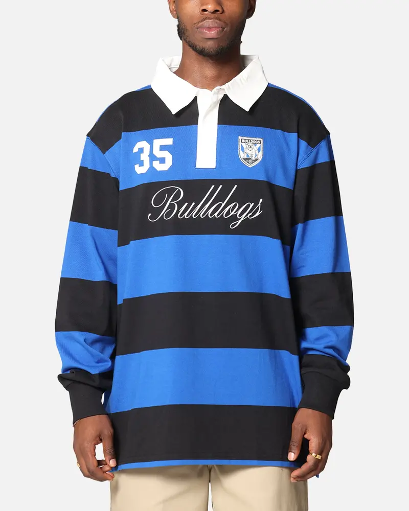 Bleacher Athletic Canterbury-Bankstown Bulldogs Nrl Stripe Rugby Polo Shirt Official Team Colour 1