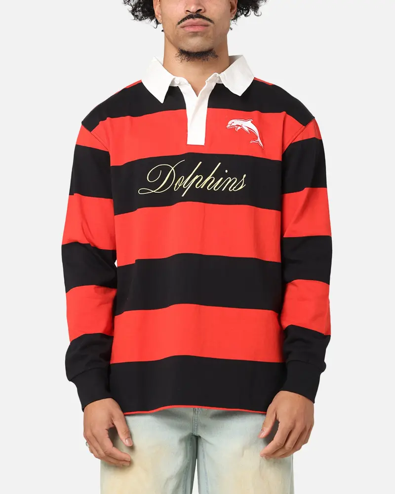 Bleacher Athletic Dolphins Nrl Stripe Rugby Polo Shirt Official Team Colour 1
